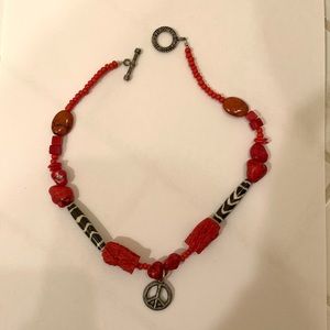 Red Peace Sign Necklace
